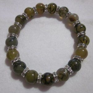 Green Dragon Agate / Rhinestone Bracelet.